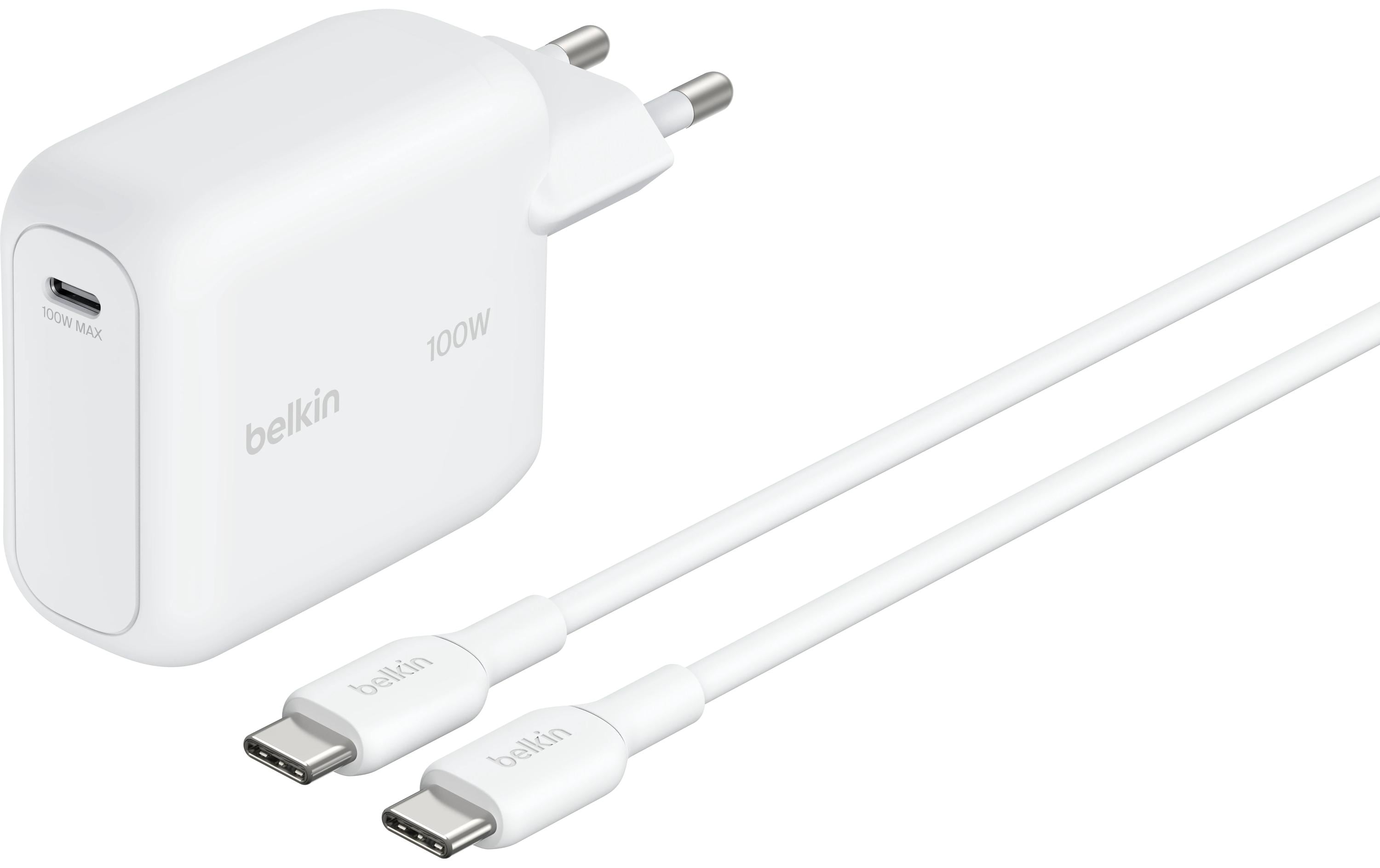 Belkin BOOSTCHARGE USB-Wandladegerät 100 W – GaN, USB-C×1 – inkl. USB-C-Kabel 1,5 m – weiss