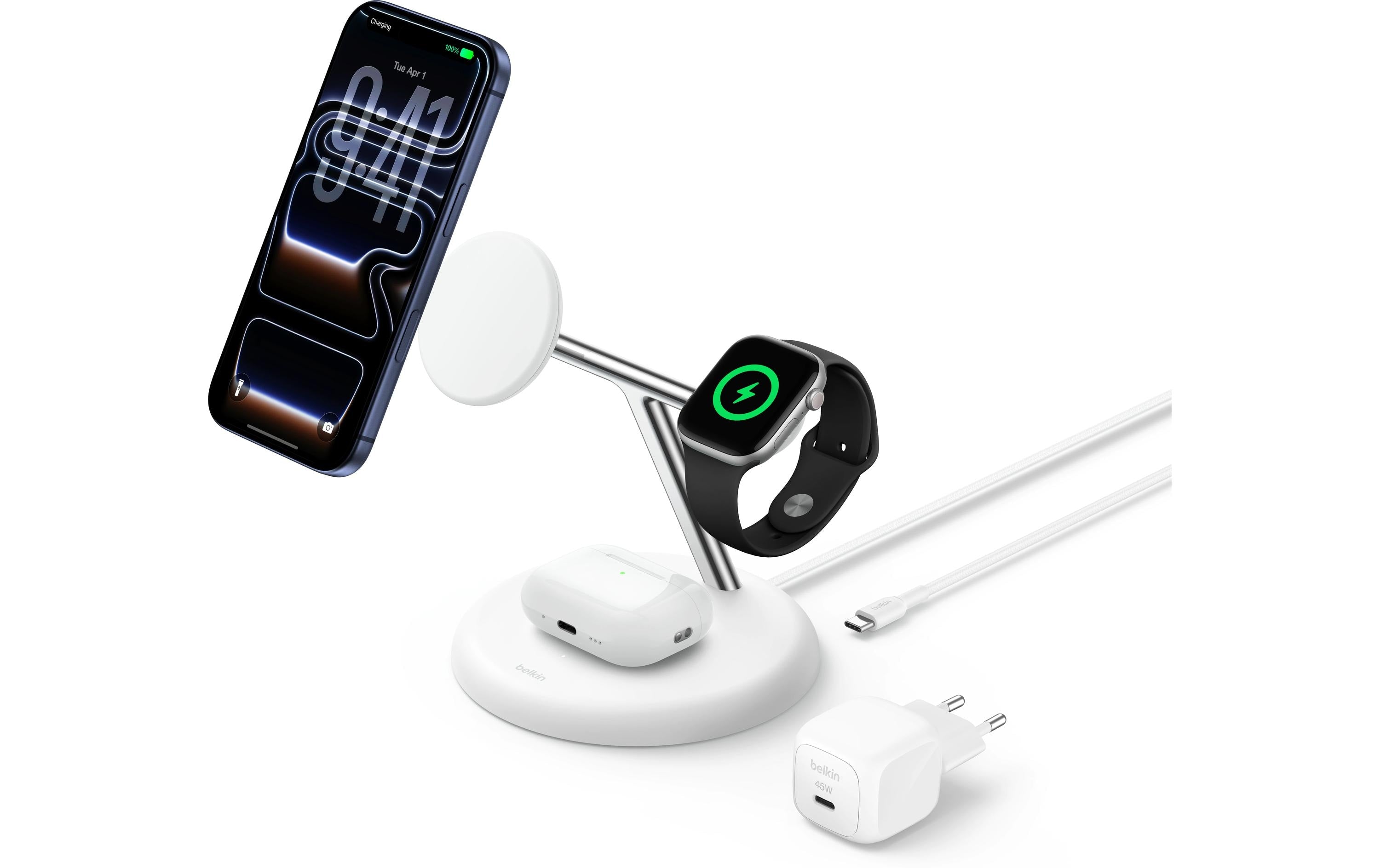 Belkin UltraCharge Kabelloses Ladegerät 25 W – Qi2, 3-in-1 – Weiss
