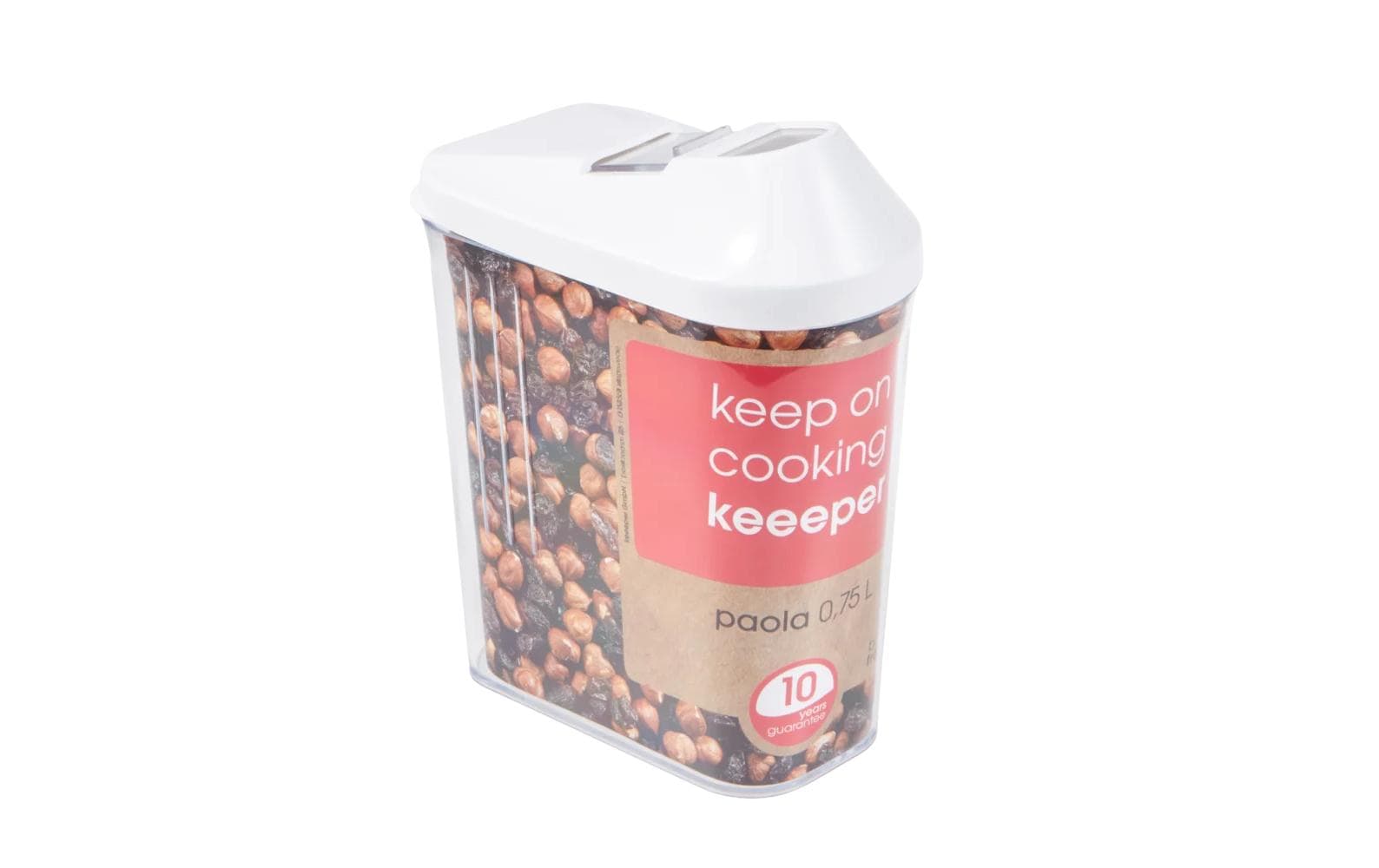 keeeper Vorratsdose 750 ml, 5,5 × 10,5 × 17 cm, Kunststoff (PE/SAN/PS), BPA-frei, Transparent/Weiss