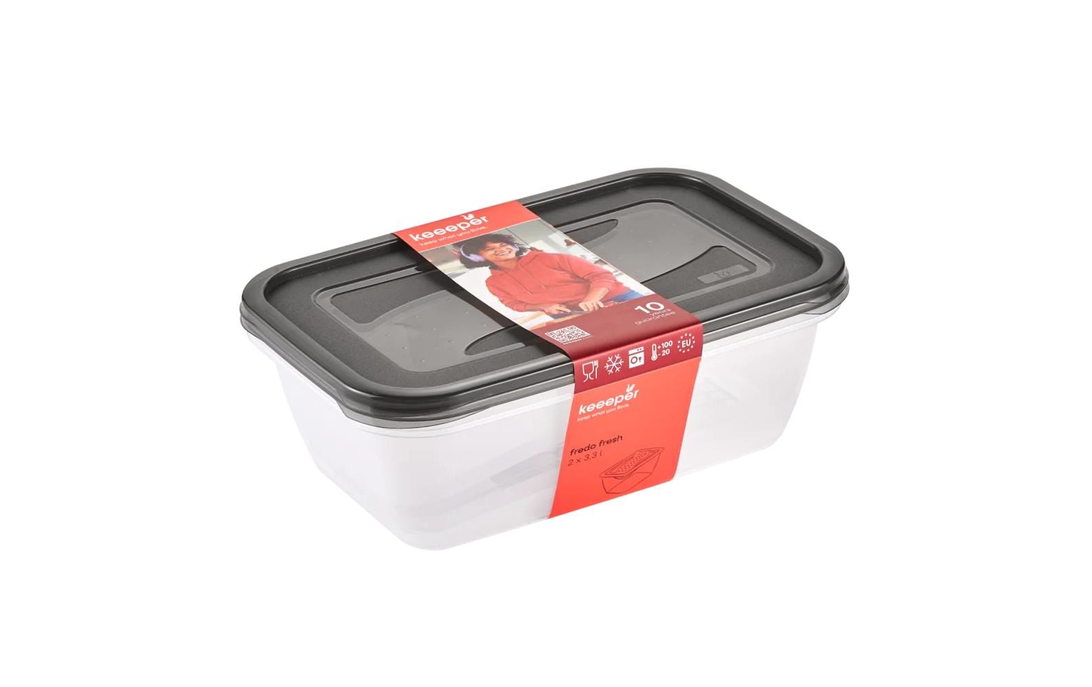 keeeper Vorratsdose 3,3 l, 19 × 29 × 9 cm, Polypropylen (PP), Grau/Transparent, 2 Stk.