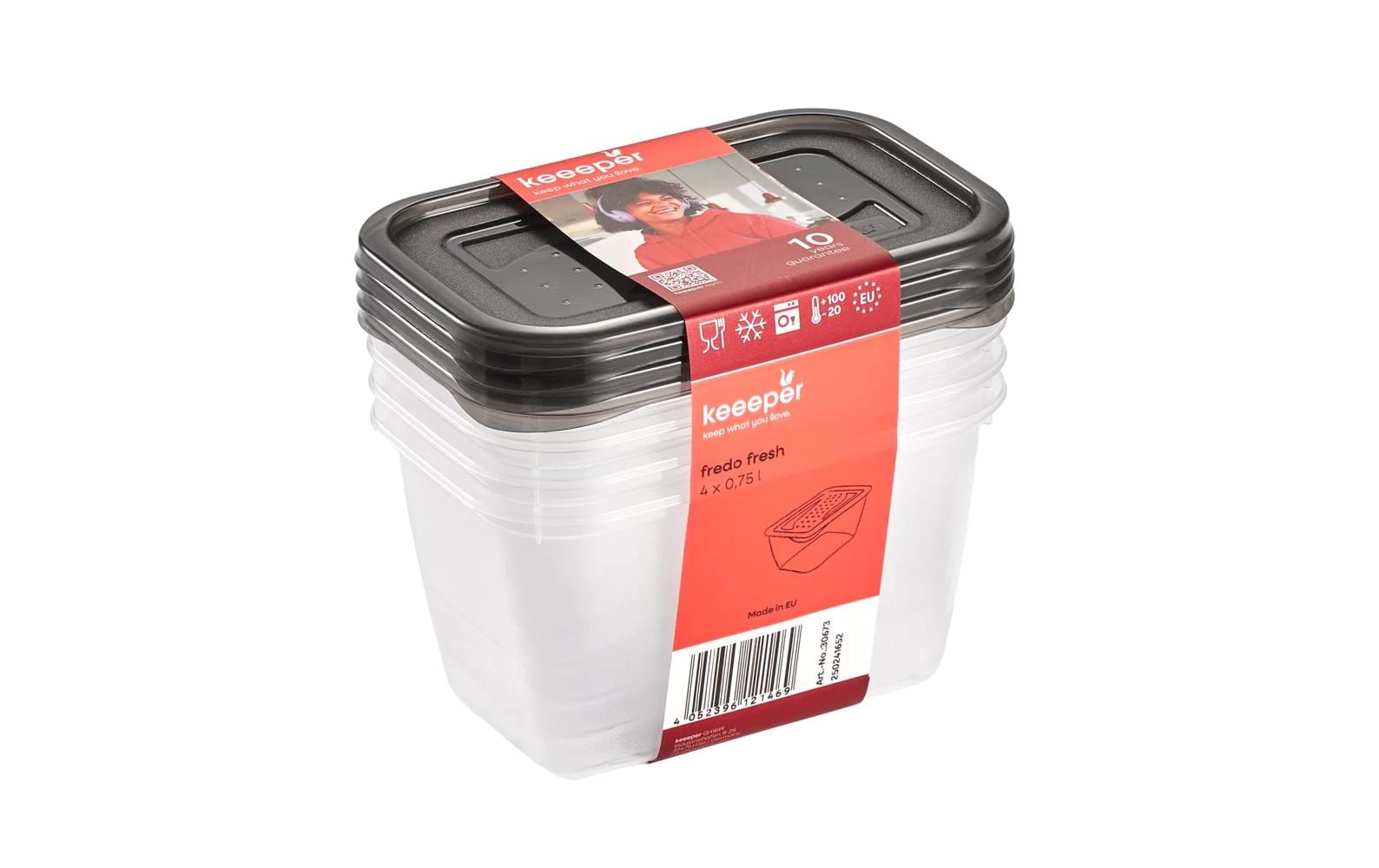 keeeper Vorratsdose 750 ml, 10,5 × 15,5 × 8,5 cm, Polypropylen (PP), transparent/grau