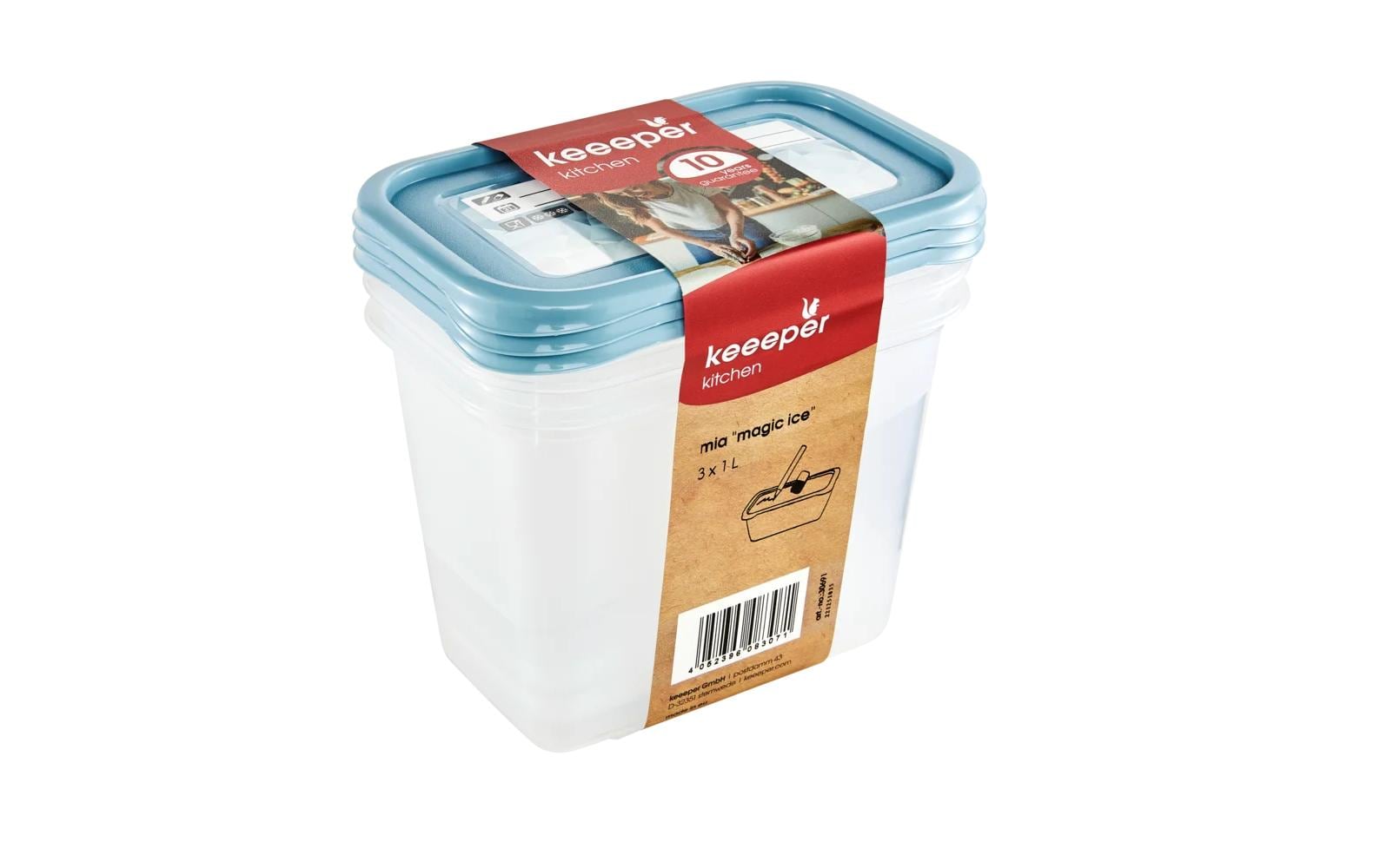 keeeper Vorratsdose 1 l, 10,5 × 15,5 × 11,5 cm, Polypropylen (PP), blau/transparent, 3er-Set
