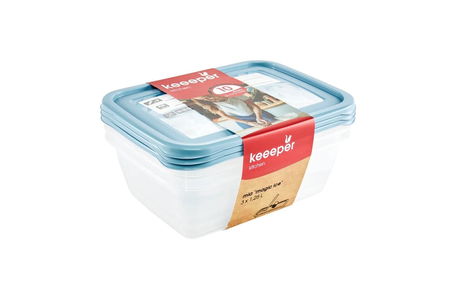 keeeper Vorratsdose 1,25 l, 15,5 × 20,5 × 6,5 cm, Polypropylen (PP), BPA-frei, transparent/blau, 3er-Set
