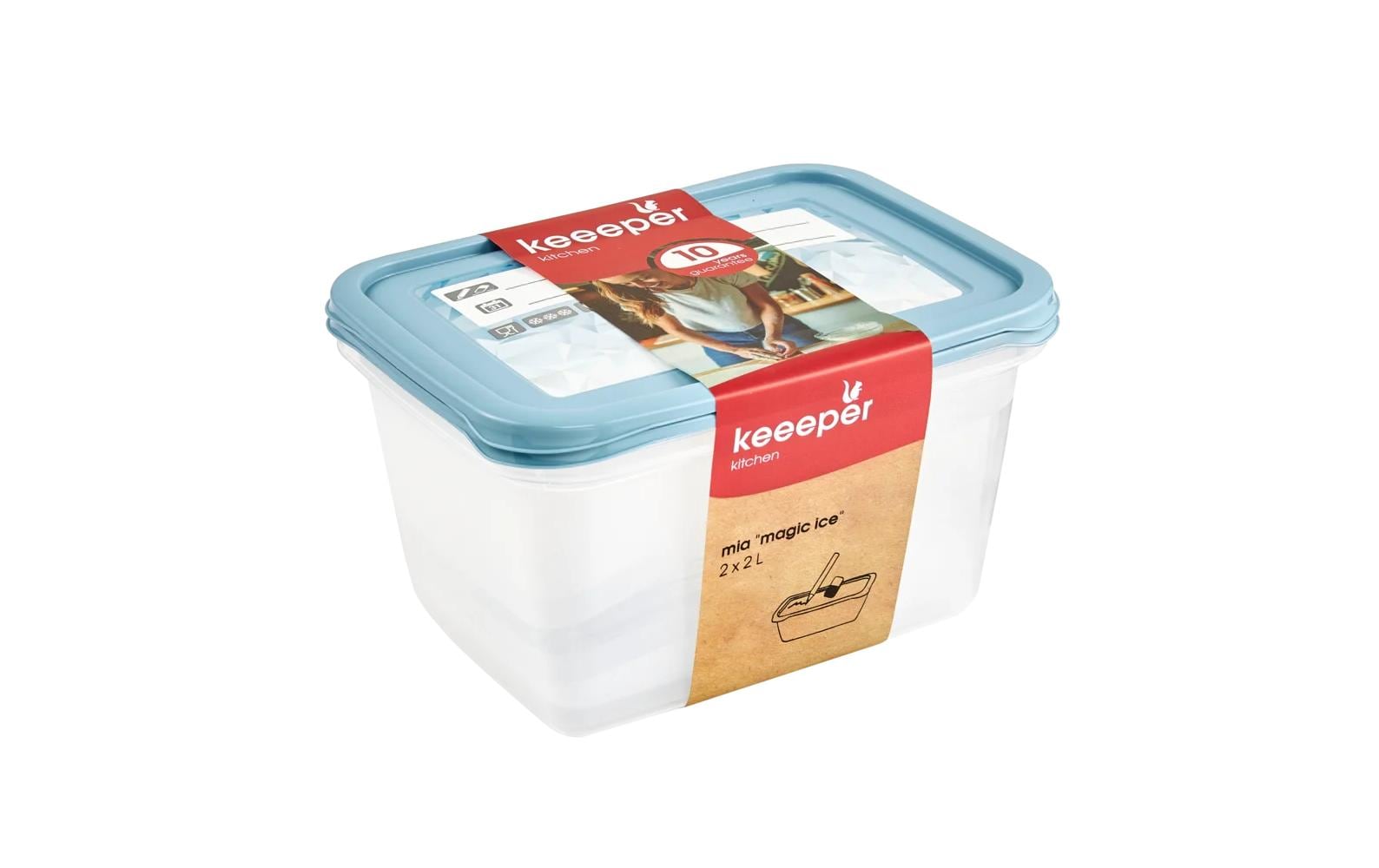 keeeper Vorratsdose 2 l, 15,5 × 20,5 × 10,5 cm, Polypropylen (PP), Transparent/Blau, 2er-Set