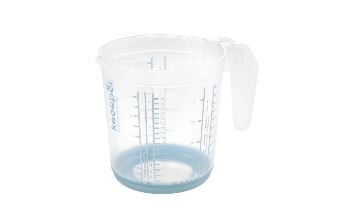 keeeper Massimo – Messkanne 1 l, 11,3 × 16,8 × 14 cm, Polypropylen (PP)/TPE, BPA-frei, blau/weiss
