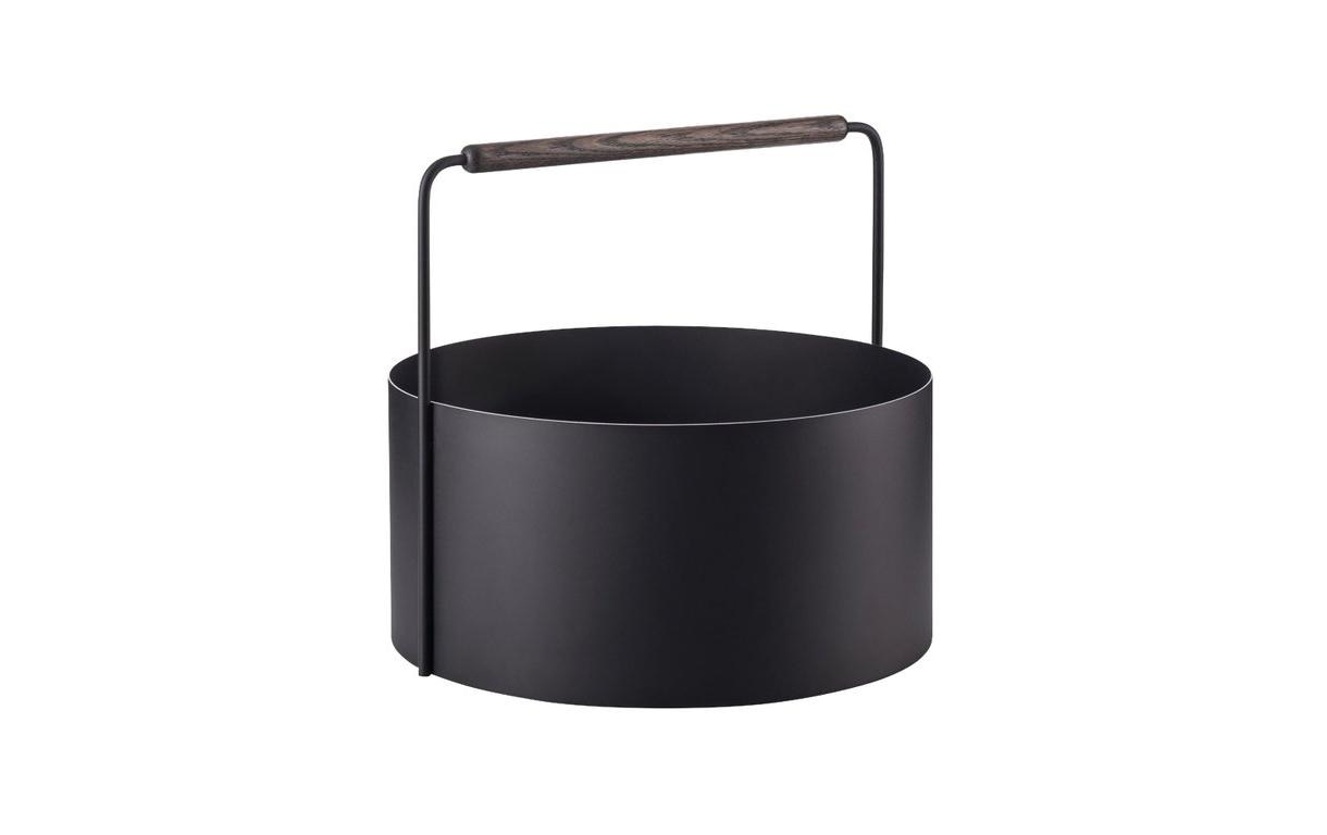 Blomus Ashi Aufbewahrungskorb – Stahl/Eiche – Schwarz/Braun – mit Griff – Ø 450 × H 420 mm