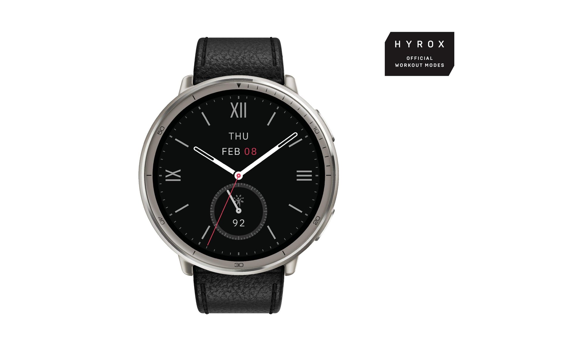 Amazfit Active 2 44 mm GPS – Edelstahl Silber, Lederband Schwarz, 50 m, für iPhone
