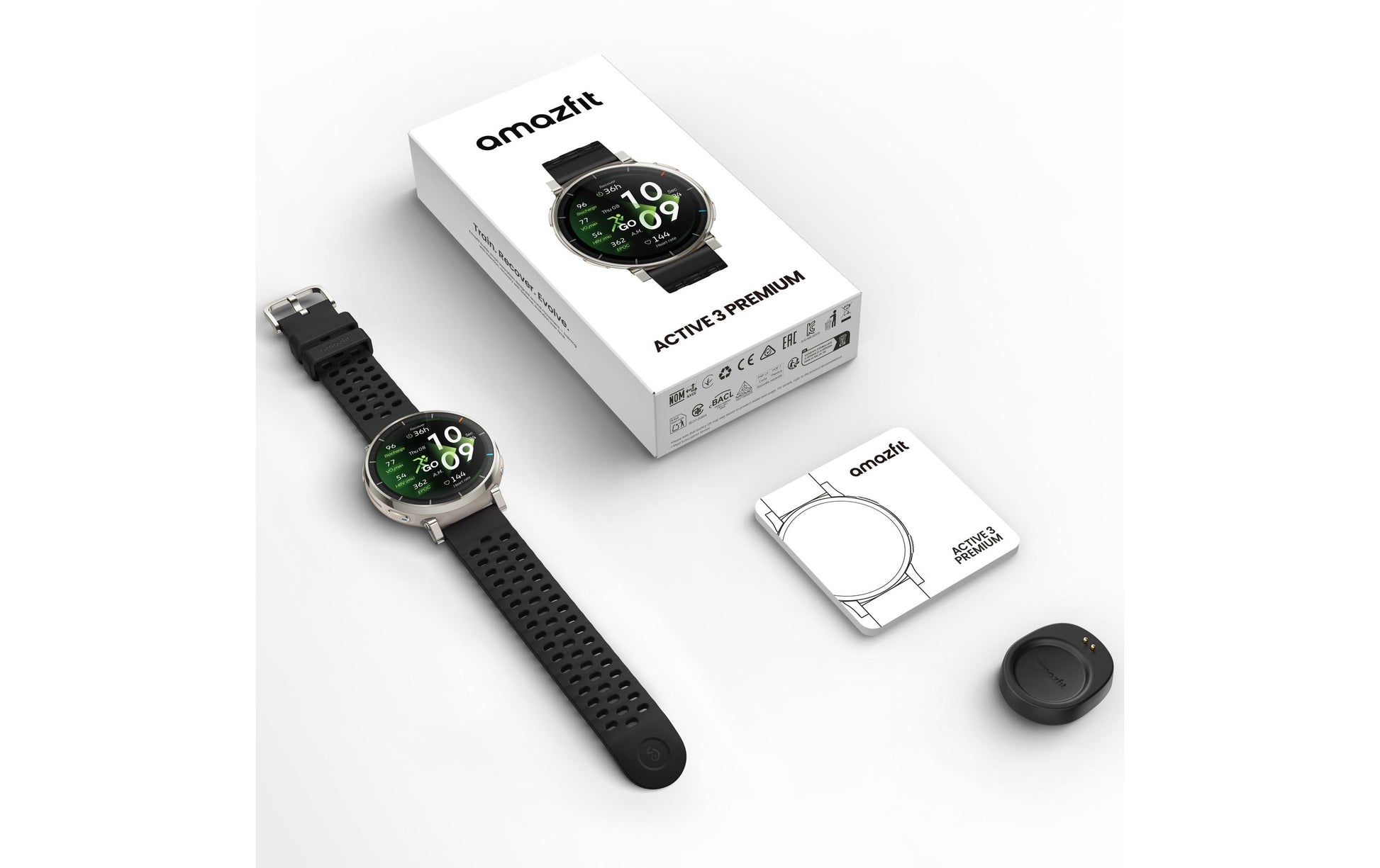 Amazfit Active 3 45 mm GPS – Aluminium Silber, Sportband, Schwarz, 50 m, für Android, iPhone