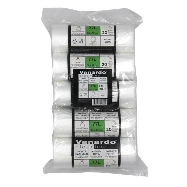 NoName Mehrzweckbeutel – 77 l, HDPE, transparent, 12 µm, 660 × 920 mm, 20 Stk