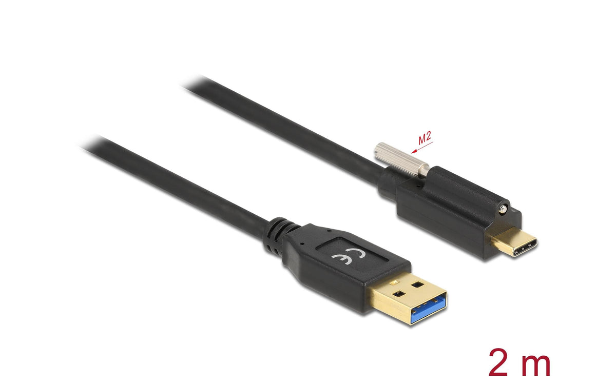 DeLOCK USB-A auf USB-C Kabel – USB 3.2 Gen 1 (5 Gbit/s) – 2 m – Goldstecker – Schwarz