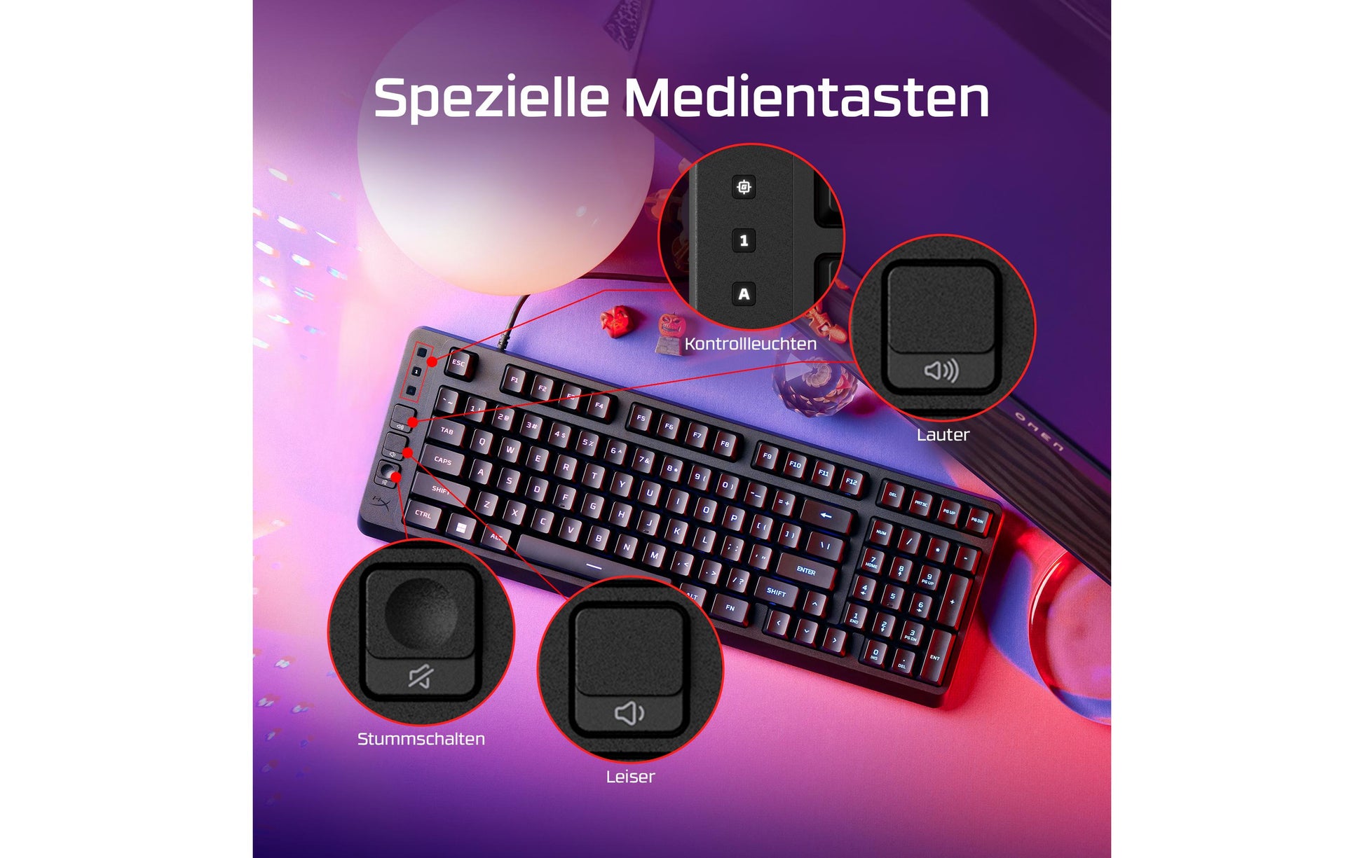 HyperX Eve 1800 – Gaming-Tastatur TKL – Mechanisch (HyperX Red), RGB – Verkabelt, USB-C – Schwarz