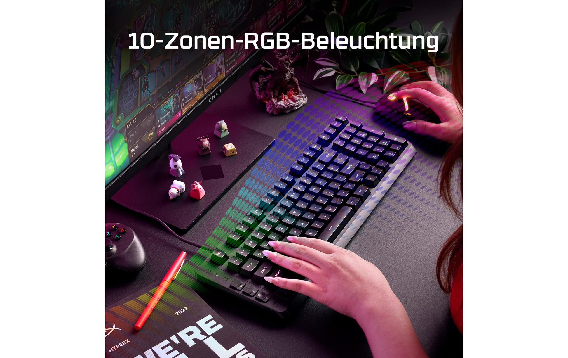 HyperX Eve 1800 – Gaming-Tastatur TKL – Mechanisch (HyperX Red), RGB – Verkabelt, USB-C – Schwarz