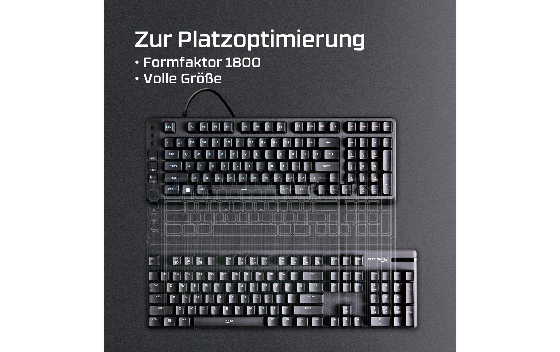HyperX Eve 1800 – Gaming-Tastatur TKL – Mechanisch (HyperX Red), RGB – Verkabelt, USB-C – Schwarz