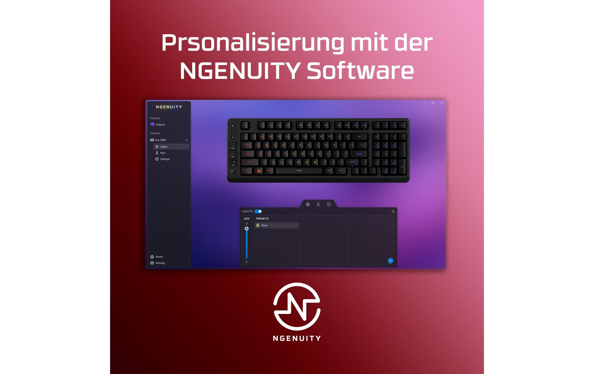 HyperX Eve 1800 – Gaming-Tastatur TKL – Mechanisch (HyperX Red), RGB – Verkabelt, USB-C – Schwarz