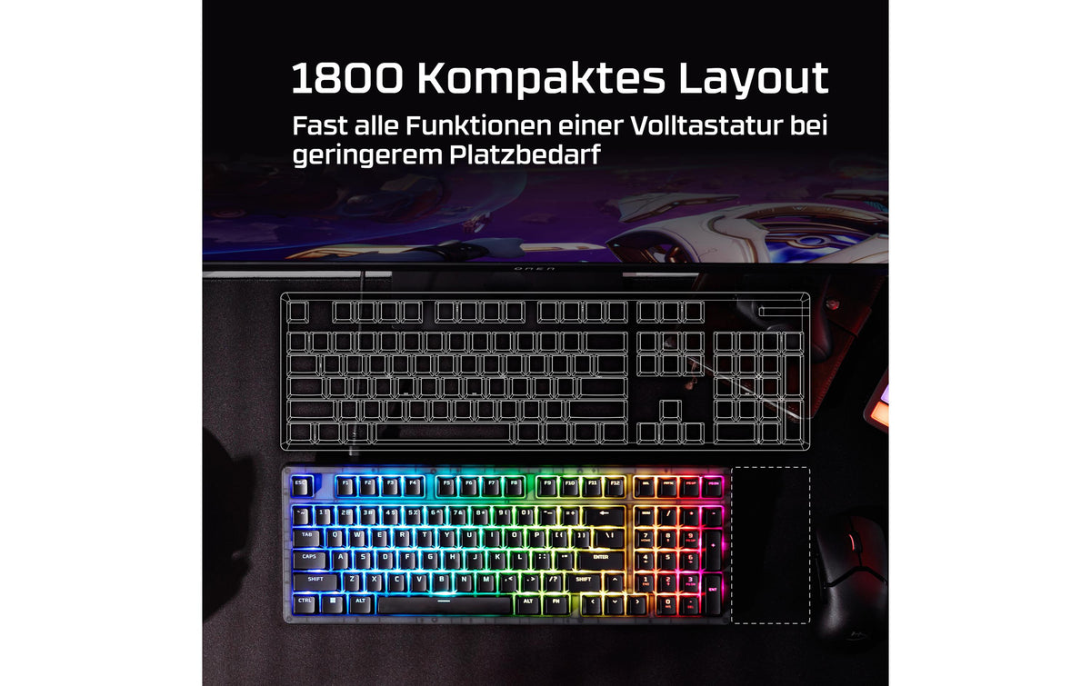 HyperX Origins 2 1800 – Tastatur – Mechanisch – USB-C – Ohne Ziffernblock – Für PC, PS5, Xbox Serie