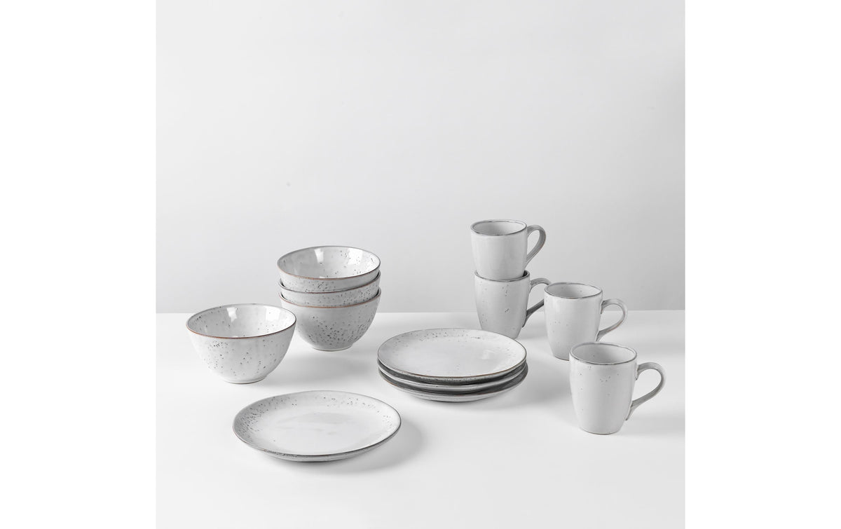 Broste Copenhagen Frühstücksset Nordic Sand – 12-teiliges Set, Ø 26 cm, Steingut, Beige/Grau, spülmaschinenfest