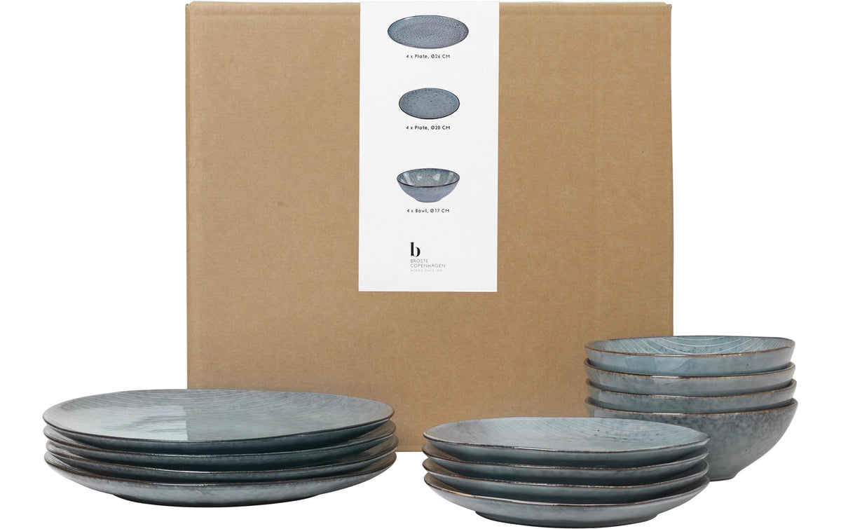 Broste Copenhagen Geschirrset Nordic Sea – Ø 26,0 cm, Steingut, Blau, spülmaschinenfest, mikrowellengeeignet