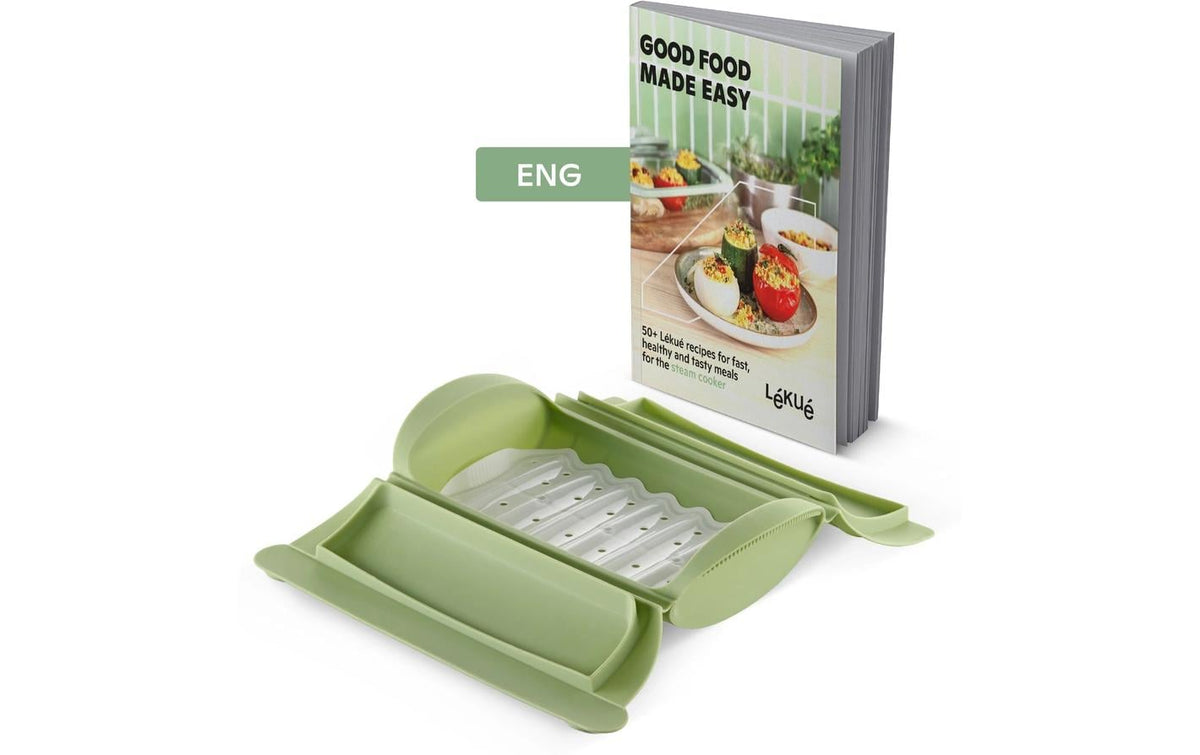 Lékué Dampfgarer mit Ablage – 650 ml, Silikon, mikrowellenfest, BPA-frei – Grün