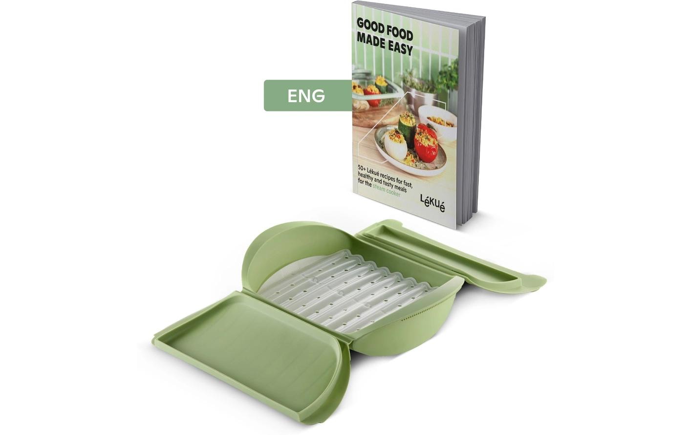 Lékué Dampfgarer 1,4 l, Silikon, Grün, Set, mit Ablage, BPA-frei