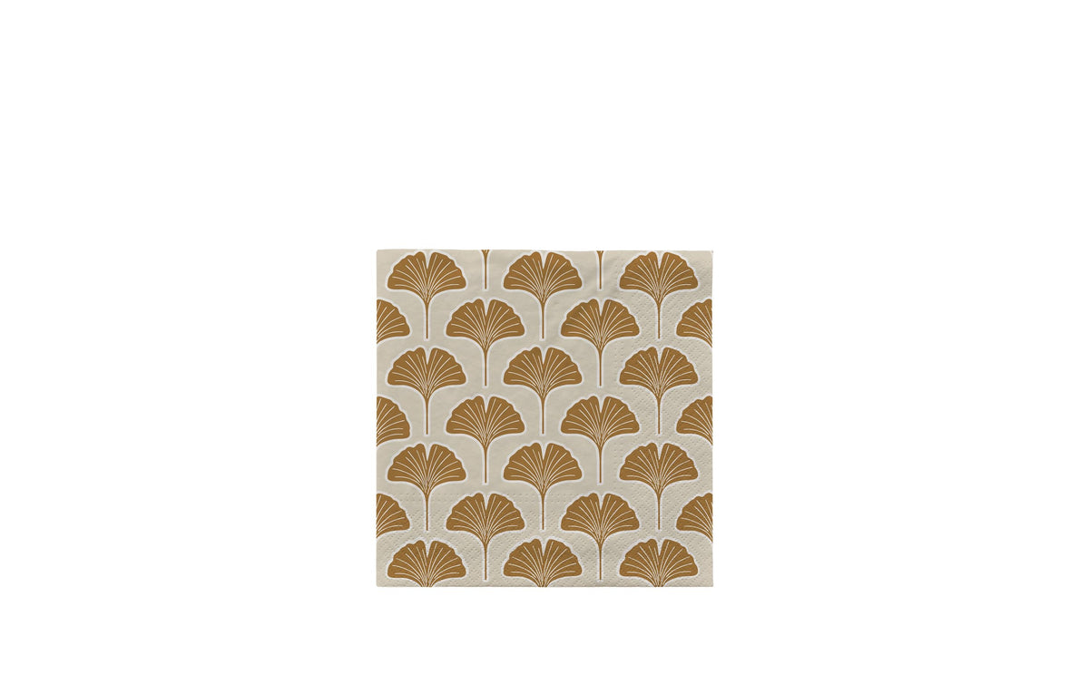 Broste copenhagen Ginkgo Biloba Servietten beige/gold – 33 × 33 cm, 1-lagig – 1 Stück