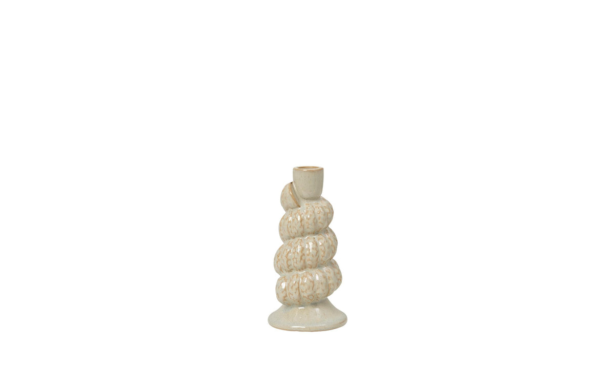 Broste Copenhagen Kerzenständer – Keramik, Beige – Ø 9 × 18 cm