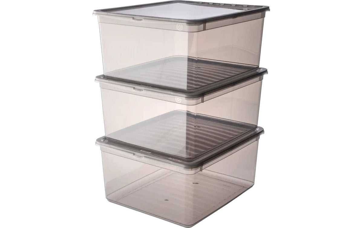 keeeper bea Aufbewahrungsbox 18 l (mit Deckel) – Polypropylen – transparent/grau – 390 × 180 × 335 mm