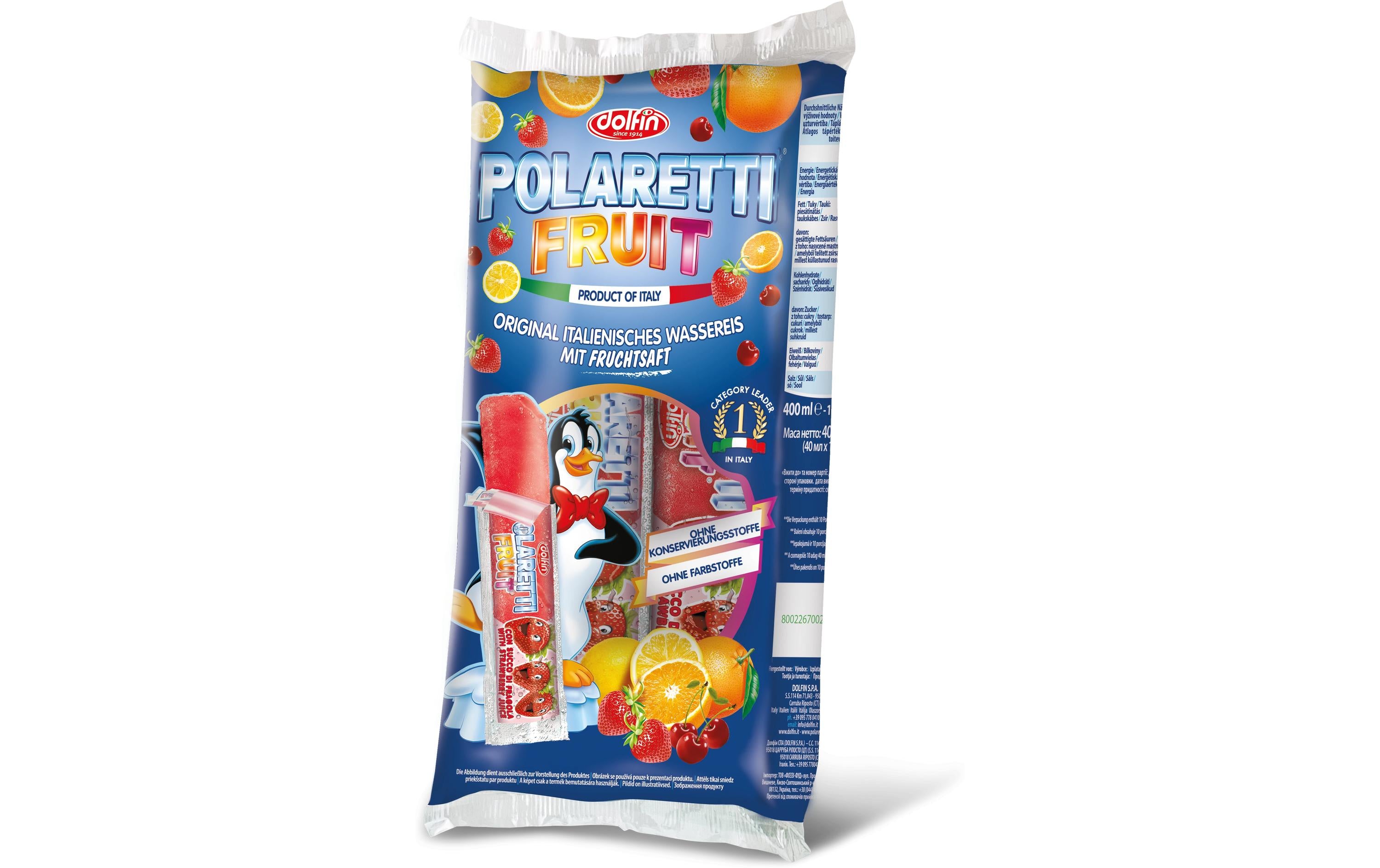 Dolfin Polaretti Fruit Wassereis – vegan, glutenfrei – 400 g