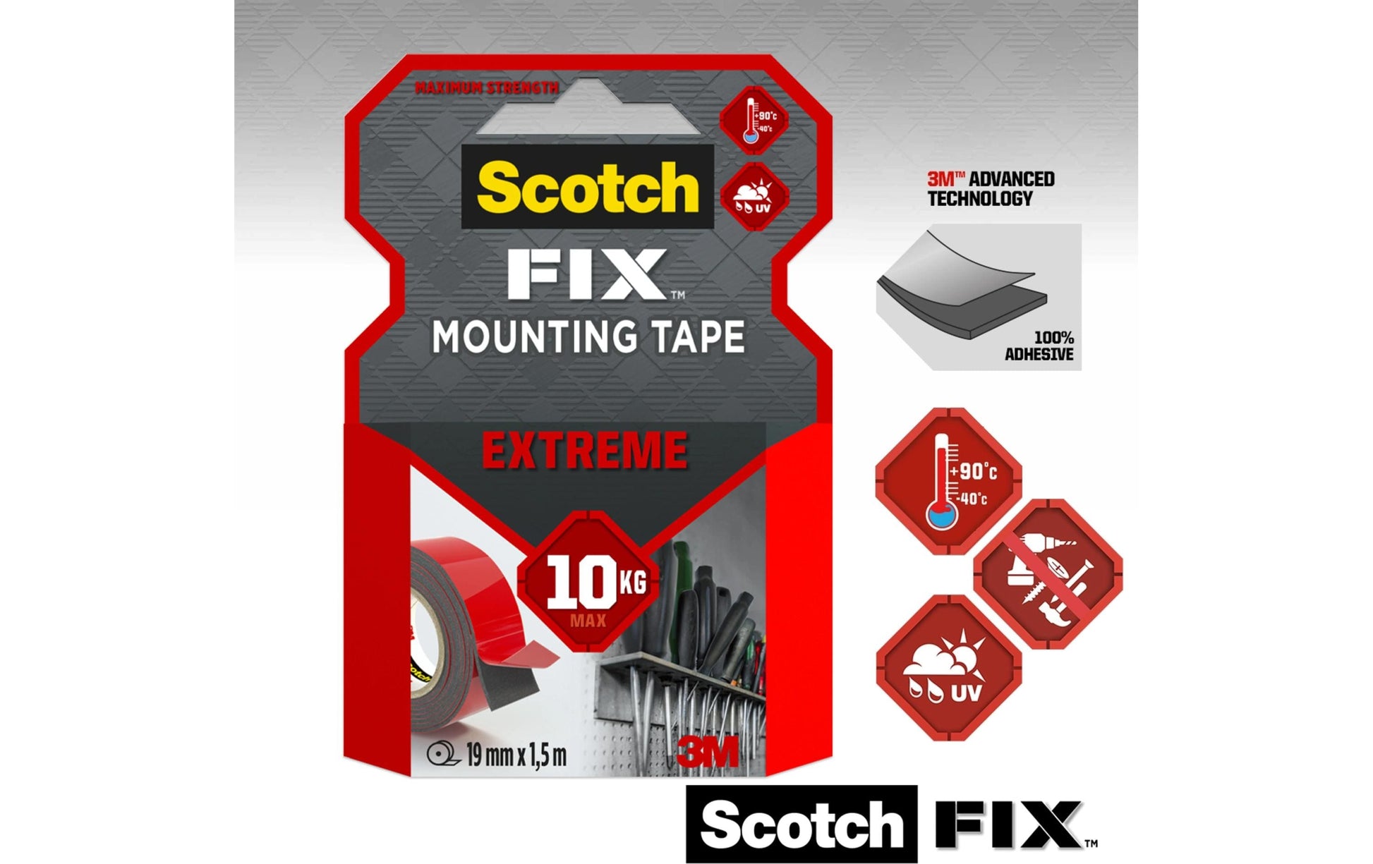 Scotch Extreme Montageband – 19 mm × 1,5 m, weiss, aussen, wetterfest