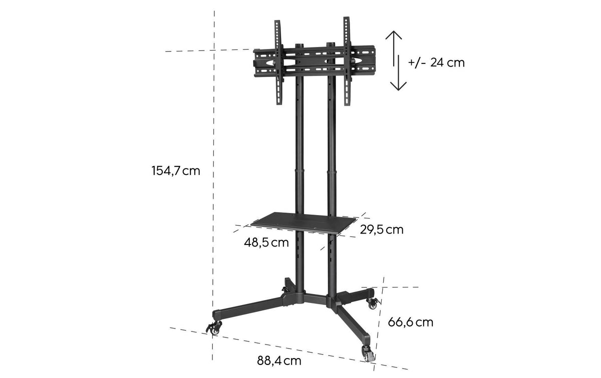 Hama TV-Wagen – 32–75" – VESA 200×200–600×400 – bis 50 kg, Höhenverstellbar, mit Rollen – Schwarz