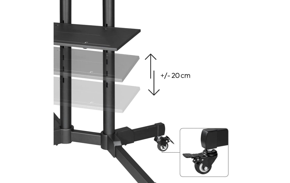 Hama TV-Wagen – 32–75" – VESA 200×200–600×400 – bis 50 kg, Höhenverstellbar, mit Rollen – Schwarz