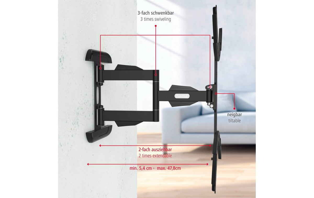Hama Wandhalterung – Vollbeweglich – 37–75" – VESA 200×200–600×500 – bis 45 kg – 00220836