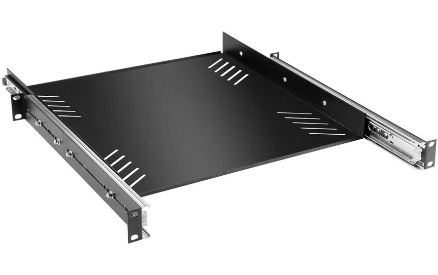 Adam Hall 87556 – Rack-Tray 1U, ausziehbar, 25 kg Belastbarkeit, Tiefe 480 mm, Stahl, Schwarz