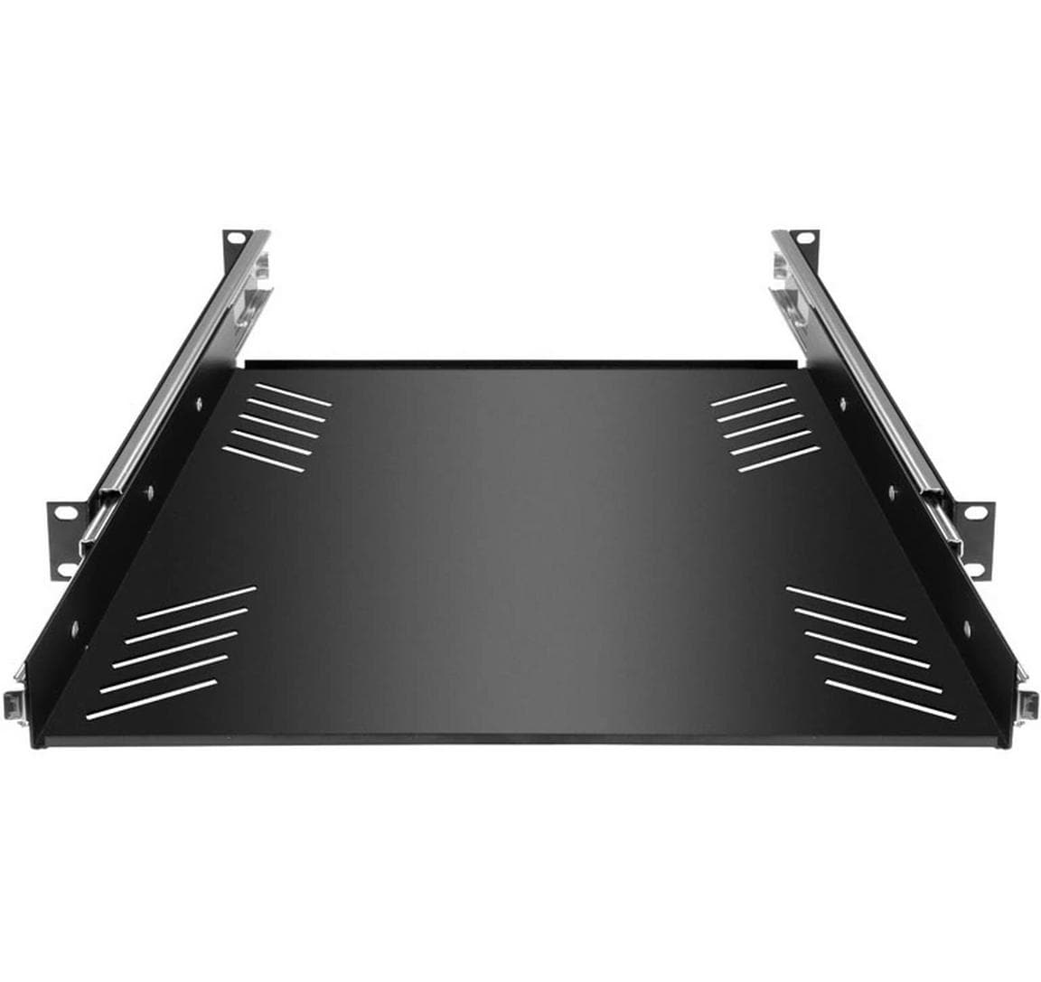 Adam Hall 87556 – Rack-Tray 1U, ausziehbar, 25 kg Belastbarkeit, Tiefe 480 mm, Stahl, Schwarz