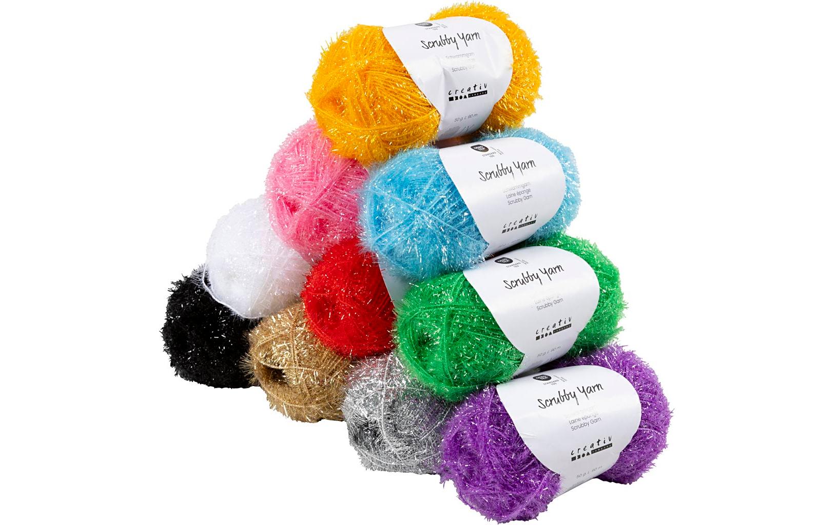 Creativ Company Schwammgarn Polyester Assortiert – 50 g, 90 m, Nadel 4 mm, 10 Stk.