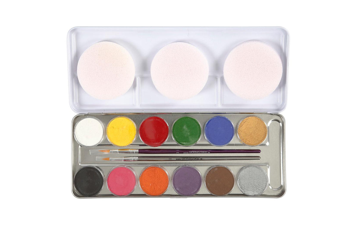 Eulenspiegel Gesichtsschminke – Mehrfarbig – 12 Farben – 42 ml, Metall-Palette