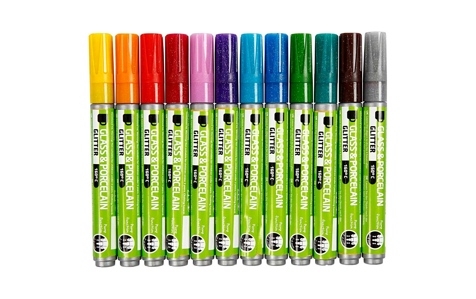 Creativ Company Porzellan- & Glasmarker – 72 Stk., feucht abwischbar, glitzernd – für Porzellan & Glas