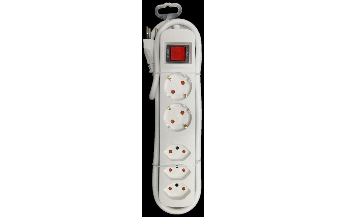 M. Schönenberger Schönenberger Standard Steckdosenleiste, 5×T13, mit beleuchtetem Schalter, 1,5 m, Eingang T12 – Weiss