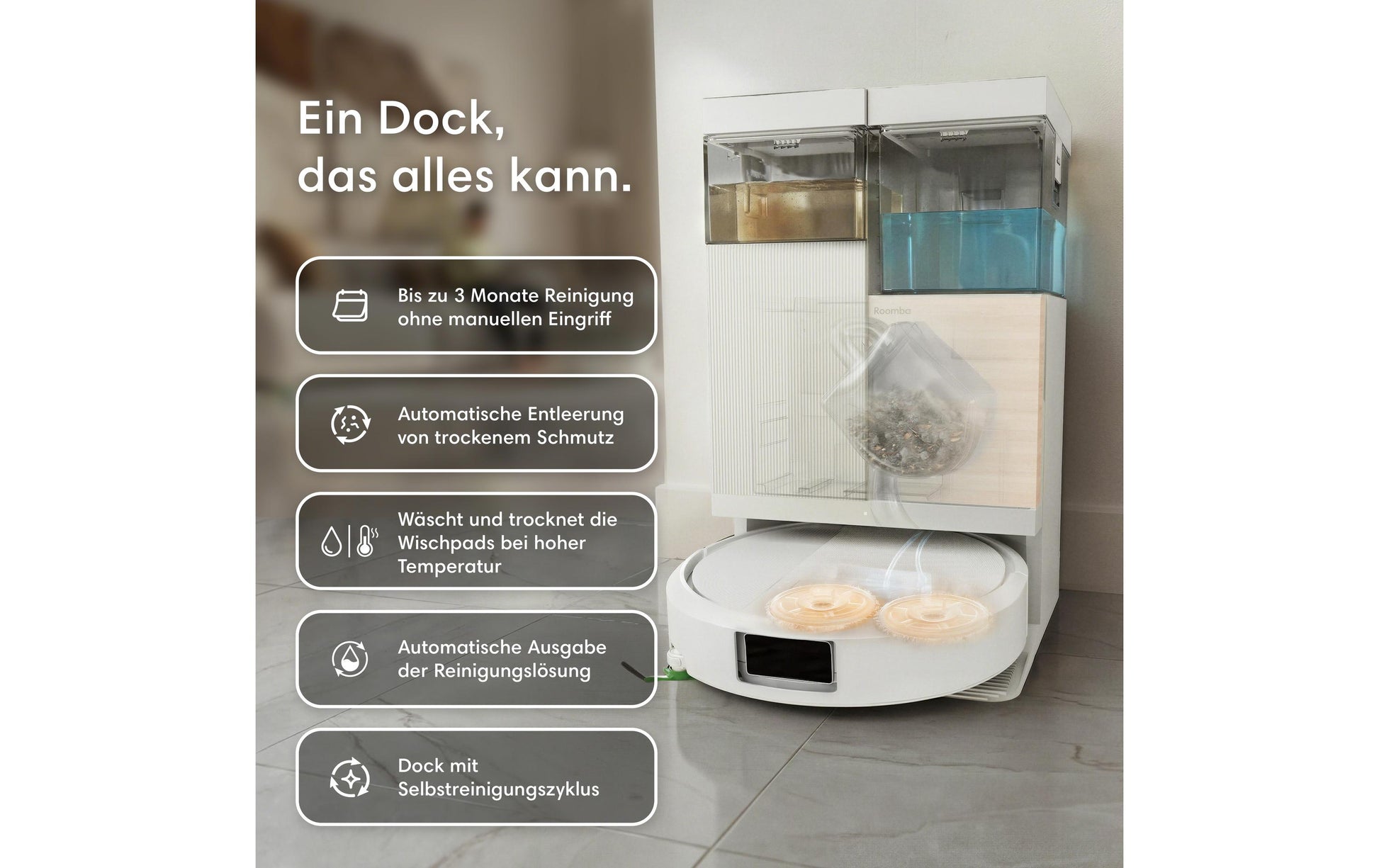 iRobot Saugroboter Roomba Plus 575 Combo Dock mit Wischfunktion – 300 min, Höhe 83 mm, Staubbox 0,18 l