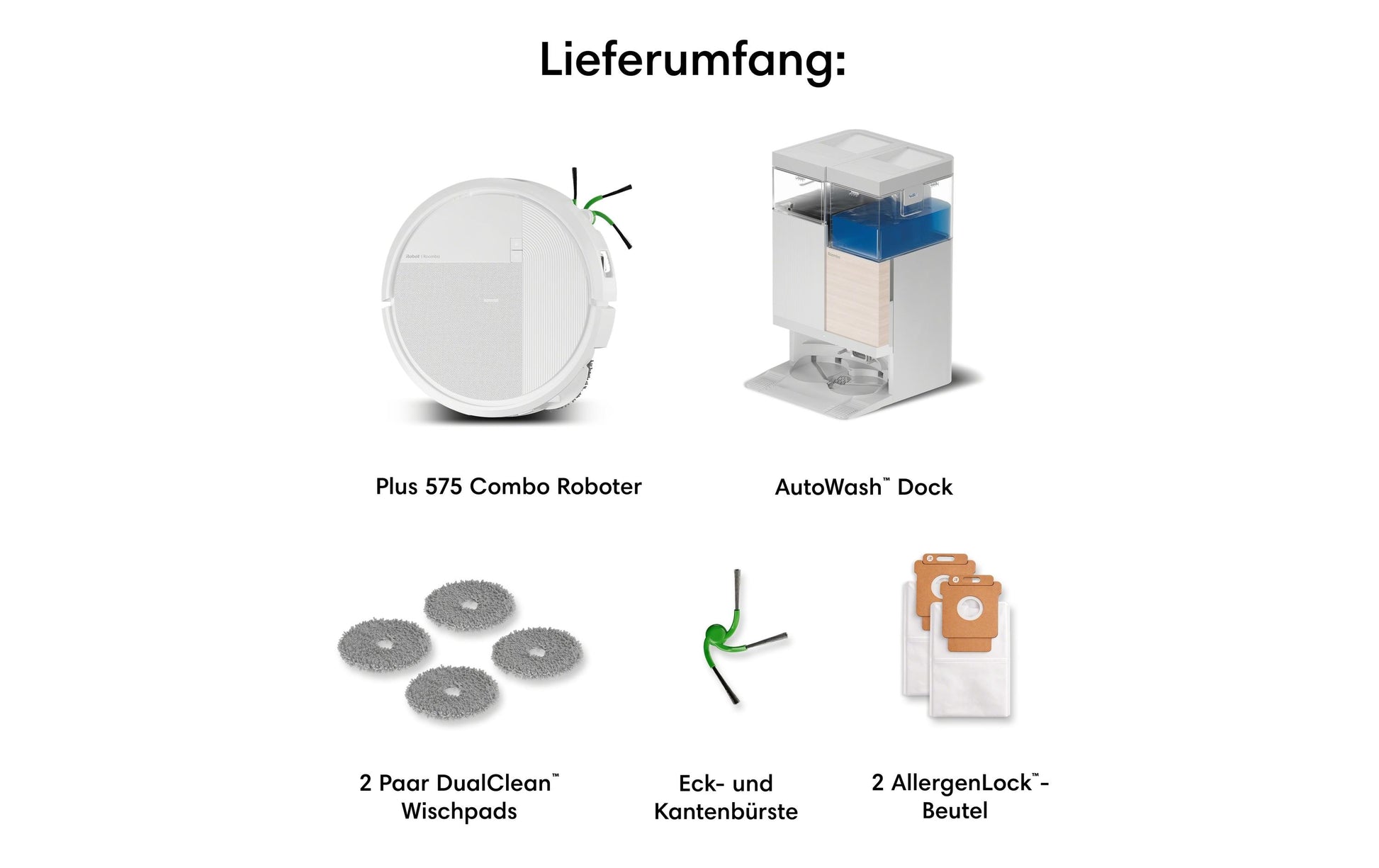 iRobot Saugroboter Roomba Plus 575 Combo Dock mit Wischfunktion – 300 min, Höhe 83 mm, Staubbox 0,18 l