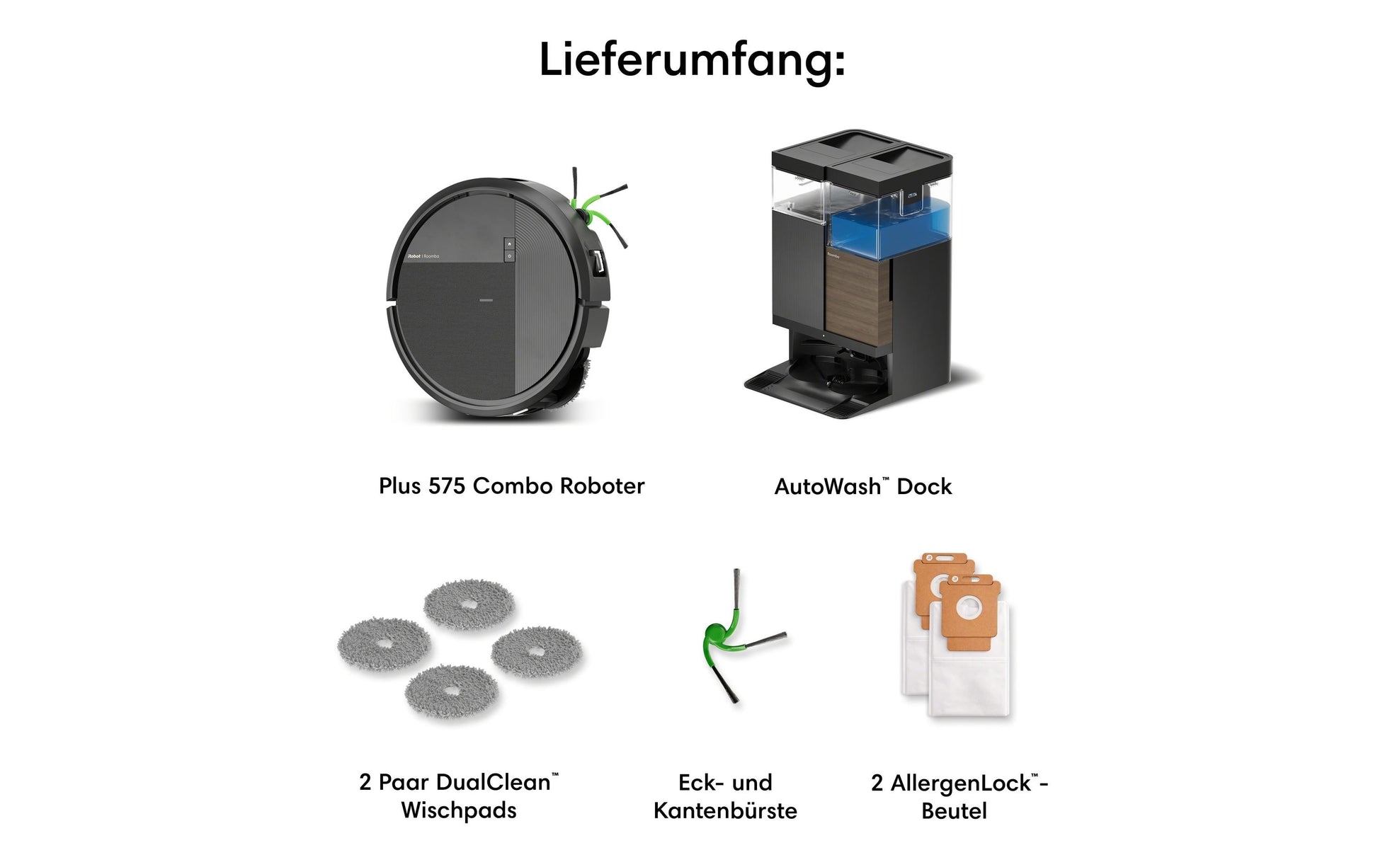 iRobot Saugroboter Roomba Plus 575 Combo Dock mit Wischfunktion – 300 min, Höhe 83 mm, 0,18 l