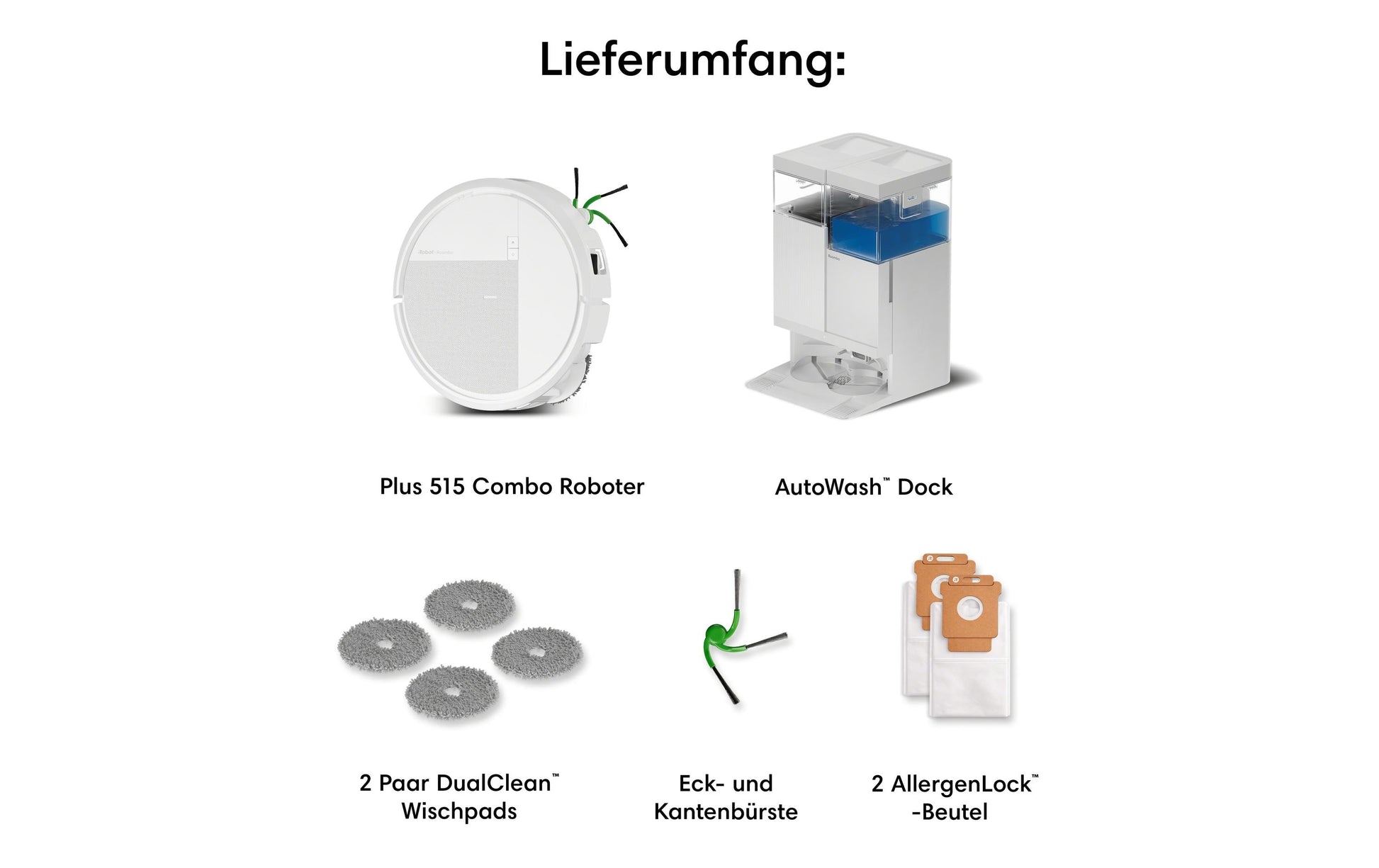 iRobot Saugroboter Roomba Plus 515 Combo Dock – 300 min, 0,18 l, für Alexa/Siri/Google Assistant