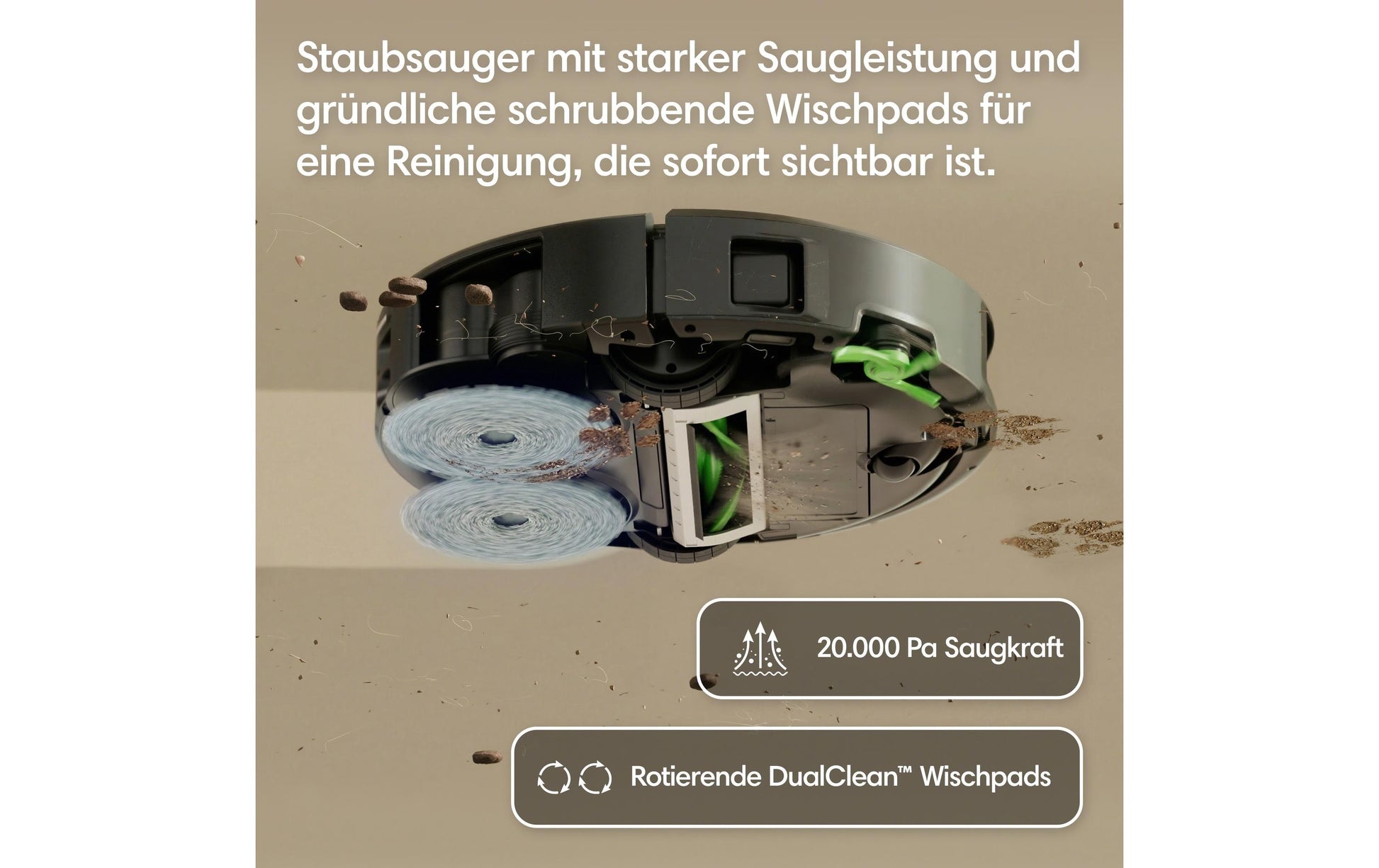 iRobot Saugroboter Roomba Plus 415 Combo Dock mit Absaugstation und Wischfunktion – 300 min, 83 mm, 0,18 l