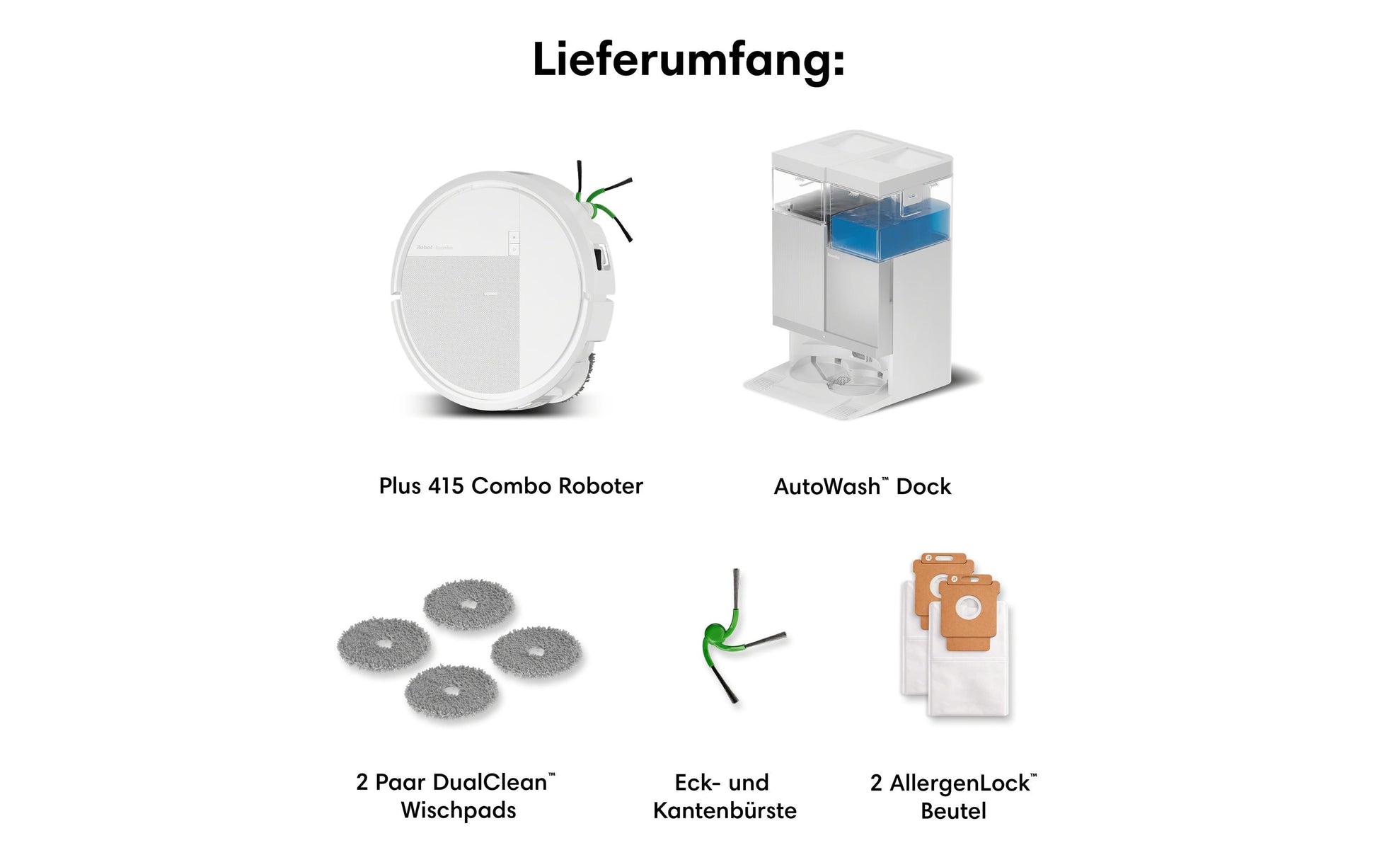 iRobot Saugroboter Roomba Plus 415 Combo Dock mit Absaugstation und Wischfunktion – 300 min, Höhe 83 mm