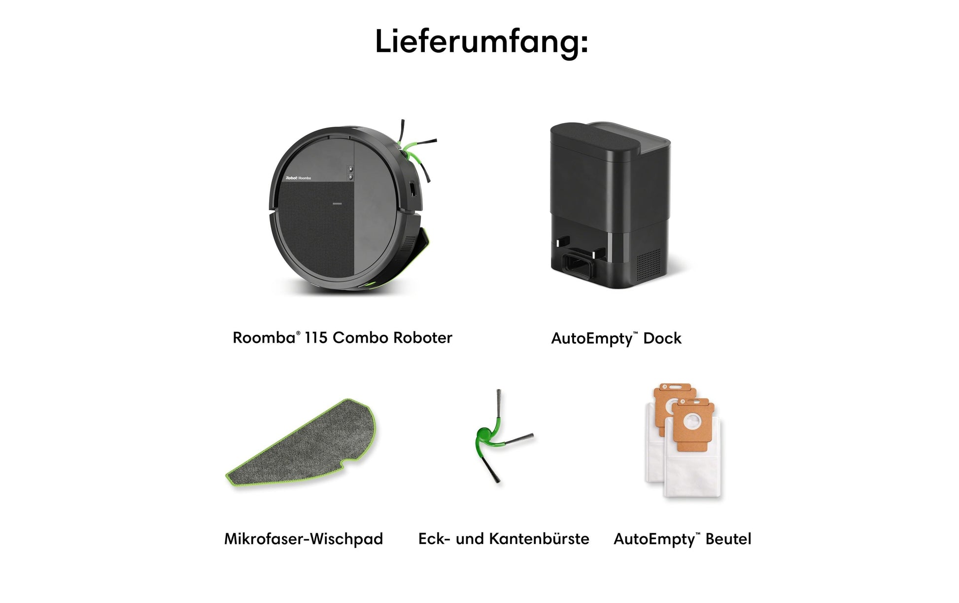 iRobot Saugroboter Roomba 115 Combo Dock mit Wischfunktion – 150 min, Höhe 79 mm