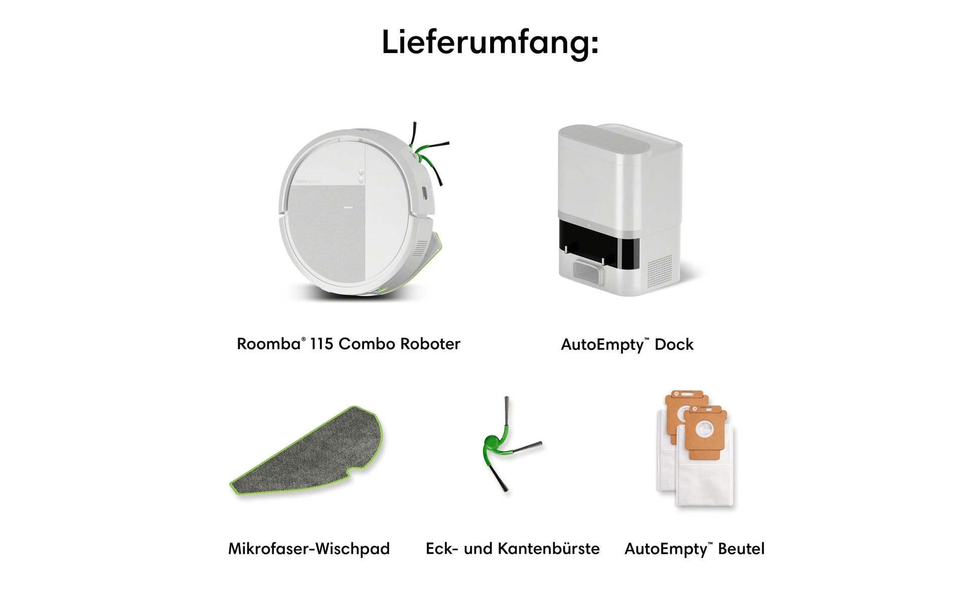 iRobot Saugroboter Roomba 115 Combo Dock mit Wischfunktion – 150 min, Höhe 79 mm