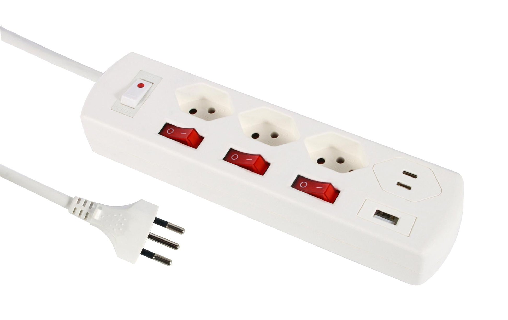 M. Schönenberger Schönenberger Fix-Line Steckdosenleiste T13×3 – USB‑C×2, USB‑A×1 – 2 m Kabel