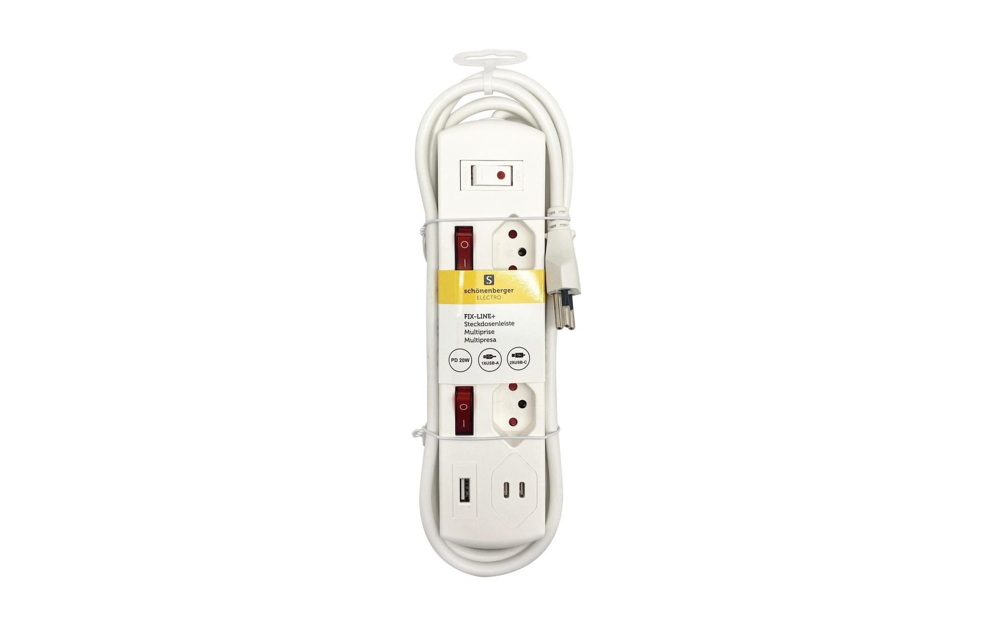 M. Schönenberger Schönenberger Fix-Line Steckdosenleiste T13×3 – USB‑C×2, USB‑A×1 – 2 m Kabel