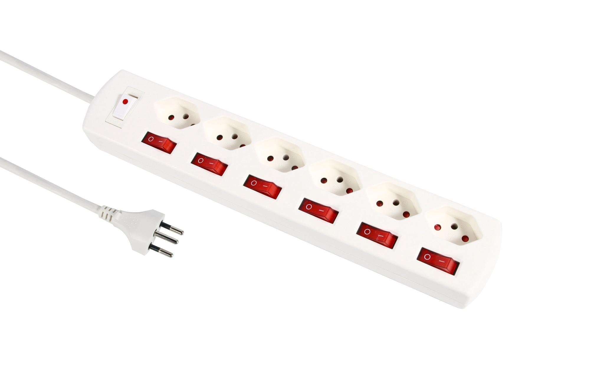 M. Schönenberger Schönenberger Fix-Line Steckdosenleiste T13×6 – Eingang T12, 2 m Kabel, Kinderschutz
