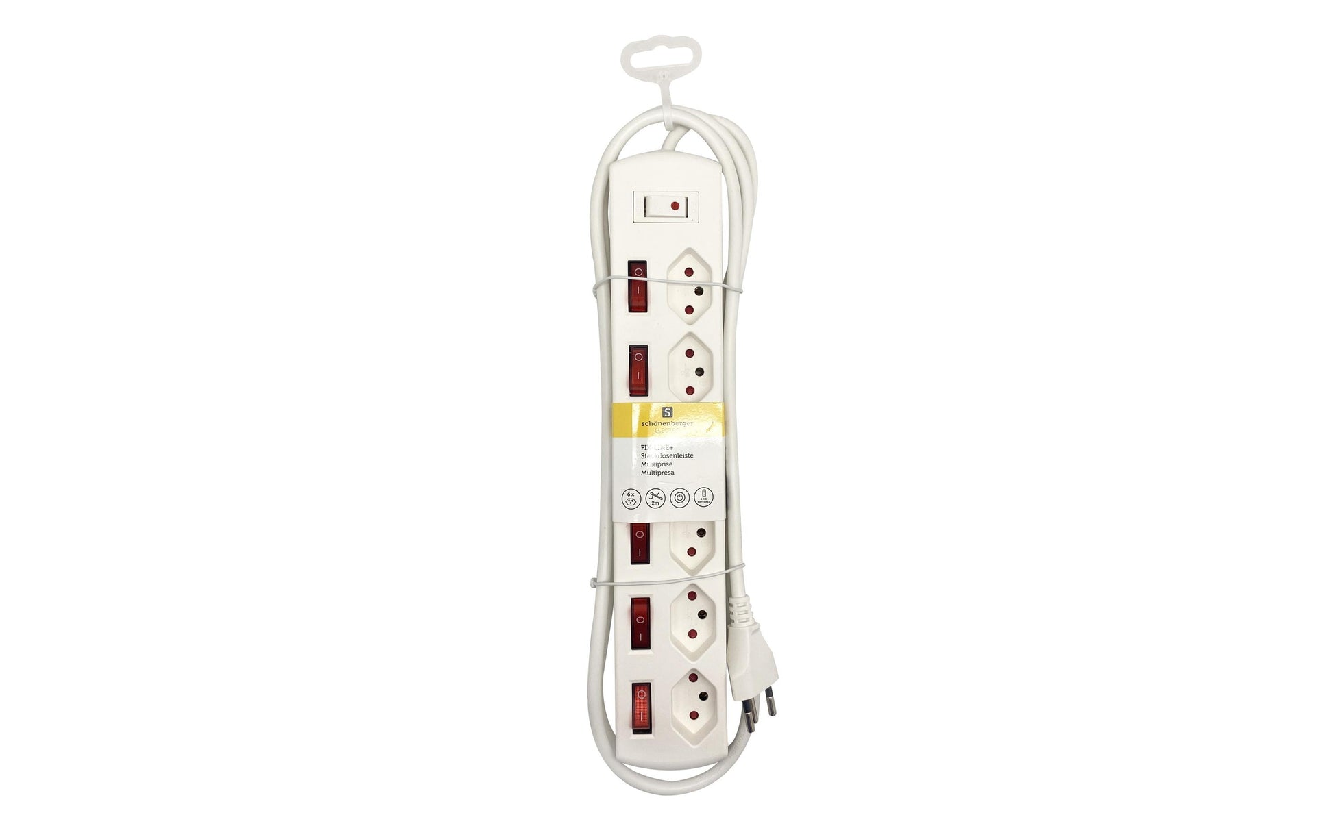 M. Schönenberger Schönenberger Fix-Line Steckdosenleiste T13×6 – Eingang T12, 2 m Kabel, Kinderschutz