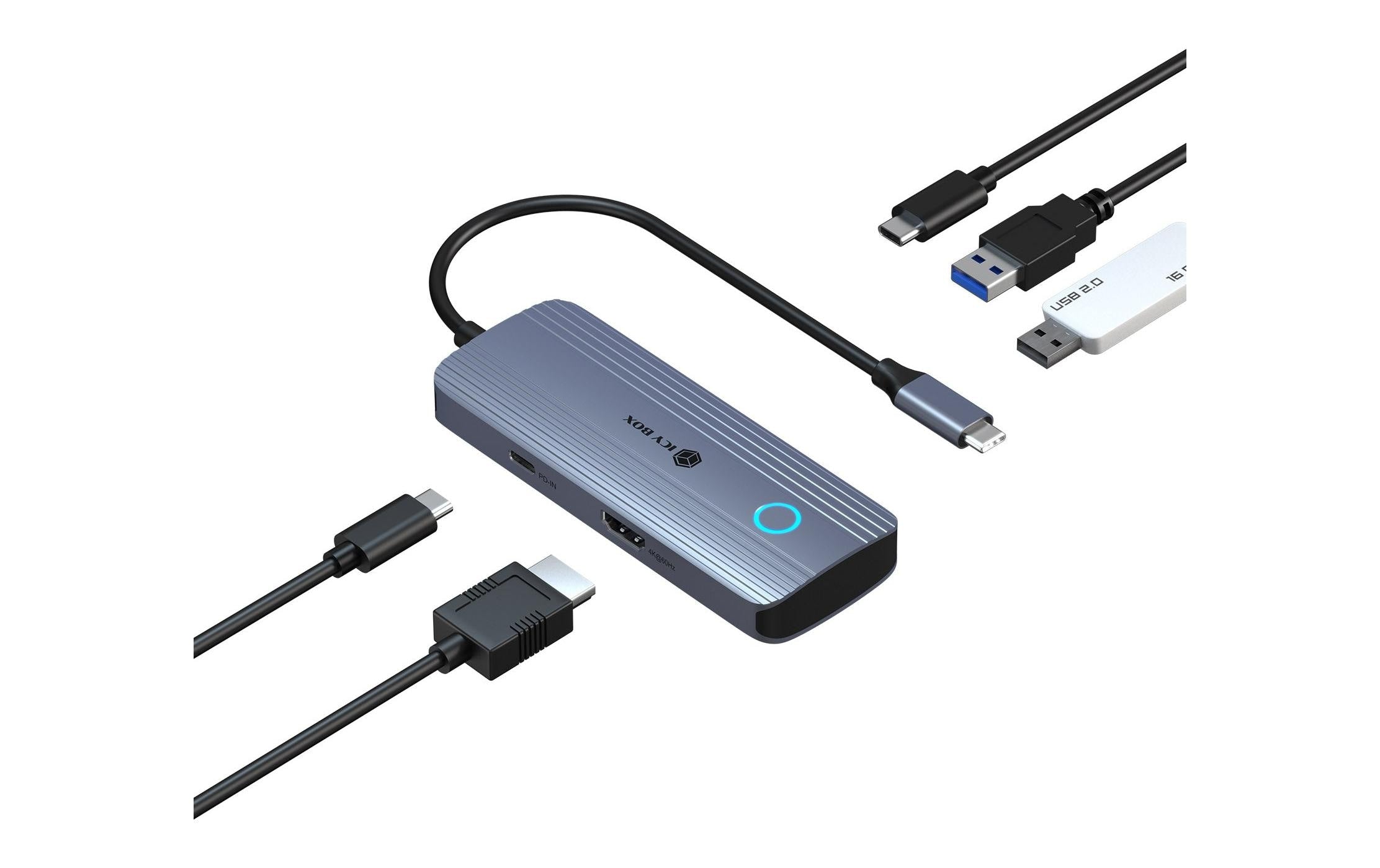 RaidSonic ICY BOX IB-DK4081-SO-LCD Dockingstation – USB-C, 1× HDMI, 3× USB-A, 100 W PD, für Mac